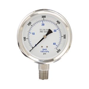 301D-208H PIC Pressure Gauge 2"  Stainless Steel, 1/8"  Bottom Connection, 0-300 PSI