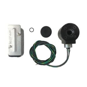 70-1105 Hansen Enclosed Coil Kit. Image of coil, knob, o-ring and junction box.