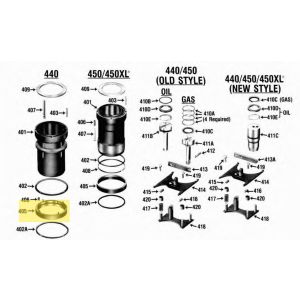 Exploded diagram for Vilter Lift Ring & Spring Post Assembly for 440 compressor.