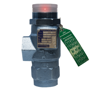 Hansen pressure relief valve with Pop-Eye and relief valve tag.
