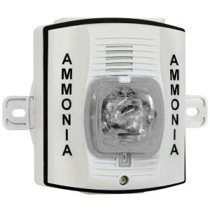 CTi SHA-120-CLEAR, Horn/Strobe 120VAC, white body, Clear lens, weather proof mounting backbox labeled 'AMMONIA' - image 1